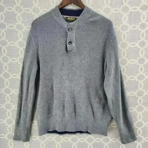 Eddie Bauer Cotton Men's M Button Up Pullover knit Sweater Gray